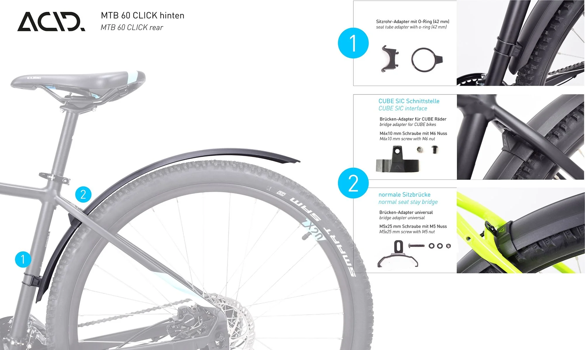ACID Mudguard Set Mtb 60 27.5/29" Click Black - Image 11