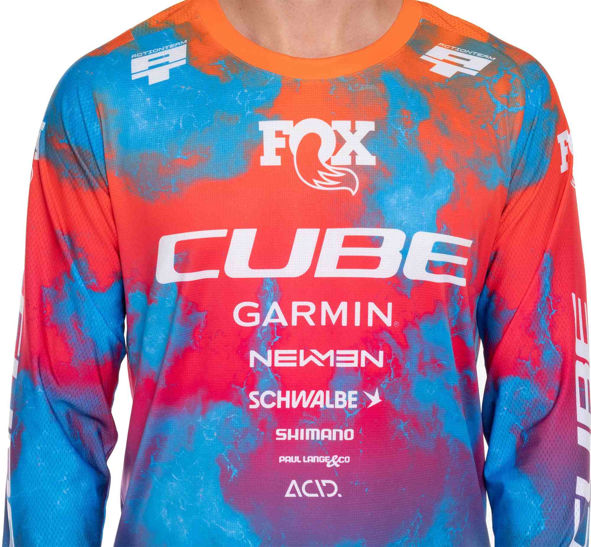 CUBE MTB JERSEY X ACTIONTEAM L/S BLUE/PINK/ORANGE - Image 5